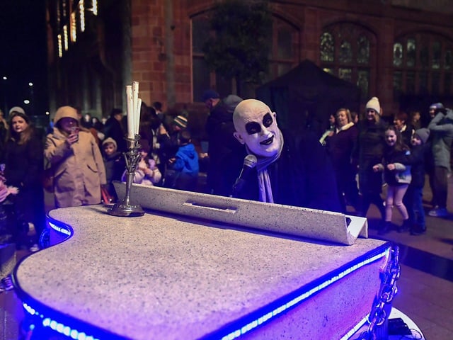 Uncle Doom and his organ of Gloom at the 2025 Halloween festivities I Derry’s city centre.  Photo: George Sweeney