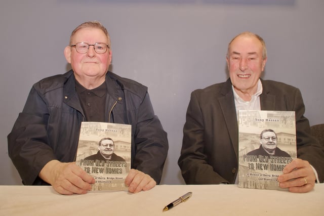 Tony Hassan and Mitchel McLaughlin at the launch of Tony's new memoir 'From Old Streets to New Homes'.