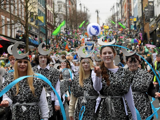 The Derry St Patrick’s Day parade makes its way towards the city centre. Photo: George Sweeney.