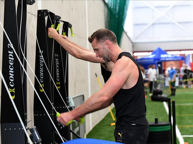 Competitor in the Hyrox Fitness Challenge held at Sean Dolans GAC on Saturday. Photograph: George Sweeney