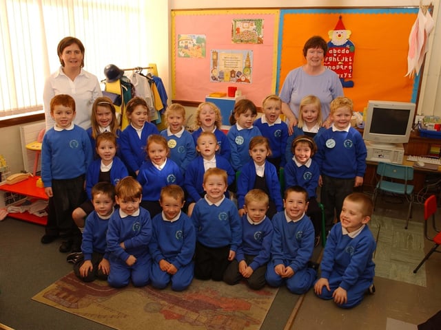 Pupils from Termoncanice PS pictured with teacher, MRs Ann McCreanor, and classroom assistant, Angela Ferris. (0310A22):20 years on: Young people across Derry and Donegal starting school in September 2003