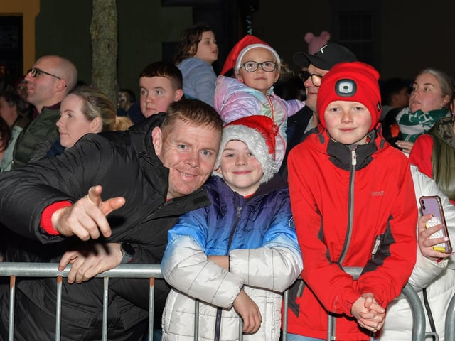 Santa arrived in Buncrana on Friday evening to meet the children and toswitch on the Christmas tree lights switch in Market Square. Photo: George Sweeney