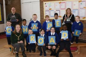 Mayor Grace Uí Niallais celebrates with Chapel Road Primary School on winning Primary School of the Year- County Derry and School Support Staff Member of the Year award at the Local Women Magazine Education Awards, included in the photo is Derek McCallion, award recipient, and Principal Ciara Barrett.(Photos-Kerrie Quinn, nwpresspics)