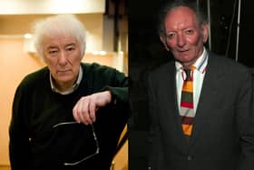 Left, Seamus Heaney, Venice, Italy, 2008. (Photo by Leonardo Cendamo/Getty Images) and right, Brian Friel at the Broadway Opening of 'Faith Healer After Party in 2006 in NYC. (Photo by Thos Robinson/Getty Images)