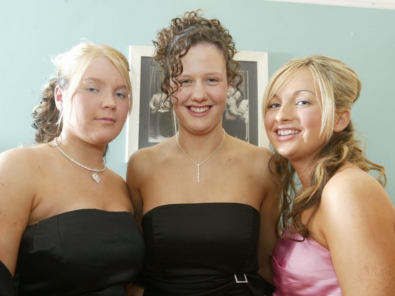 Belles of the ball...... Tara Harkin, Cathy Sharkey and Karen McIntyre enjoying St. Colman's HS formal. (0903JB08):Attendees at the formal in Strabane in April 2004