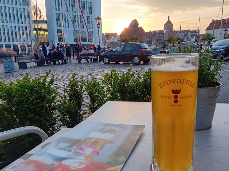 Enjoying a beer at sunset.