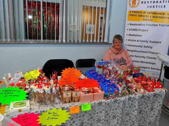 Anne Keenan and her stall at the Christmas Craft Fair held in the Galliagh Community Centre on Saturday afternoon. Photo: George Sweeney. DER2250GS – 71