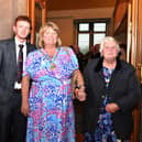 Alderman Niree McMorris {Waterside}, newly elected deputy mayor of Derry and Strabane, pictured with her son Kyle and mum Jane in the Guildhall on Monday evening. Photo: George Sweeney