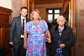 Alderman Niree McMorris {Waterside}, newly elected deputy mayor of Derry and Strabane, pictured with her son Kyle and mum Jane in the Guildhall on Monday evening. Photo: George Sweeney
