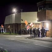 Loyalist protesters outside Waterside PSNI station on Tuesday.