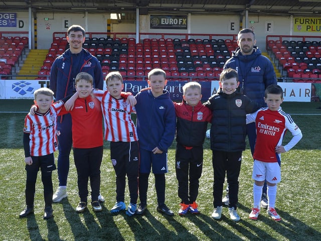 Some of the chidden who participated in the Ryan McBride Foundation's Soccer Camp held in the Brandywell Stadium. Photo: George Sweeney