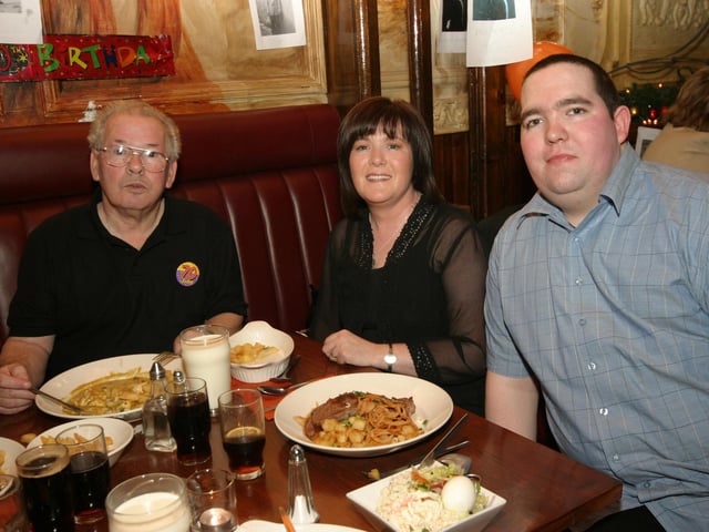 Mickey enjoys his birthday meal with Linda Canning and Stephen Henry. 0004/JML