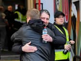 NO BAD BLOOD . . . Derry City manager Ruaidhri Higgins greets Shelbourne boss Damien Duff. Photograph: George Sweeney