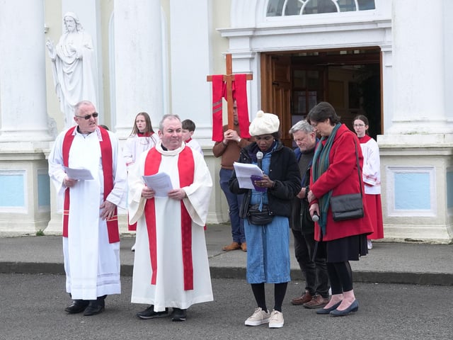 The Palm Sunday Procession on Sunday, March 24 from St, Mary's Oratory in Buncrana, during which prayers and reflections were offered and read.