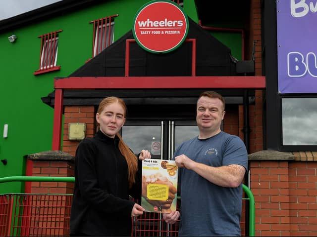 Pictured are Brianna Rodgers from Wheelers and James McMenamin, former manager of Foyle Foodbank. James and Patrick Kennedy, owner of Wheelers, have established Meet and Bite, new drop in facility, open every Tuesday, for anyone experiencing food poverty. People can to call into the facility at Wheelers on Strand Road and get soup, stew, sandwiches and a cup of tea. A number of businesses are supporting their project.  Photo: George Sweeney.