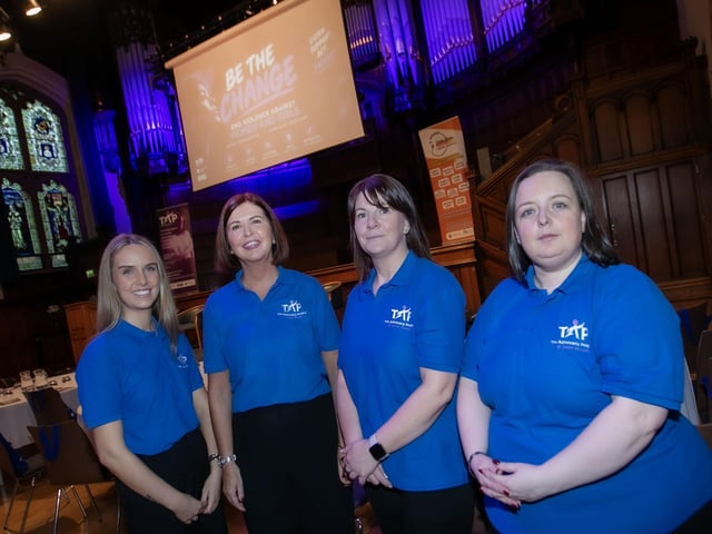 The Dove House Advocacy Group, organisers of the 'Be The Change' conference in Derry's Guildhall - Brighdin. Deane, Jayne Quigg, manager, Dove House Community Trust, Michelle Boyle and Aisling Coyle. (Photos: Jim McCafferty Photography) : .