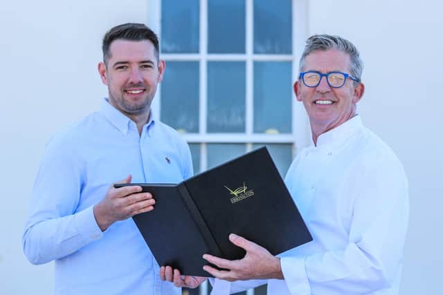 Gary McDonald, the manager of the Ebrington Hotel, with world-class chef Noel McMeel.