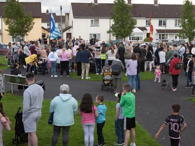 One of the many entertainers attracting the large crowds at Monday evening's Feile 23 event in Creggan.