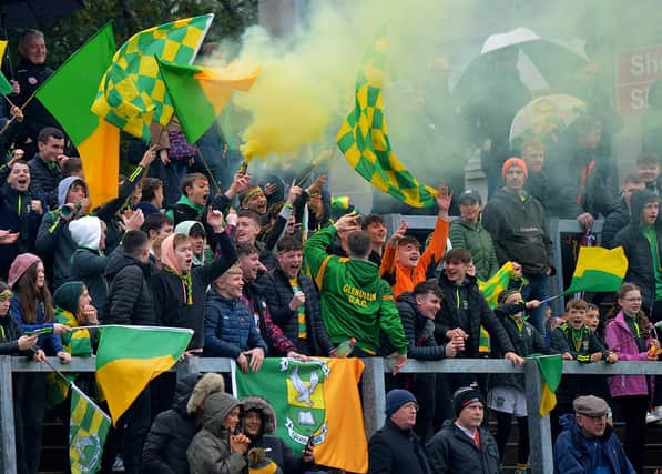 Supporters of Glenullin cheer on their team during the  IFC final against Drumsurn at Celtic Park on Sunday afternoon last.  Photo: George Sweeney.  DER2243GS – 042