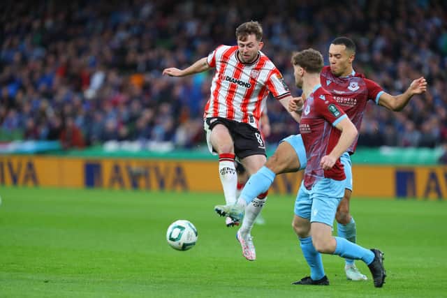 Will Patching in action against Drogheda United in the FAI Cup Final at the Aviva Stadium last month. Photo credit: Kevin Moore/MCIphoto