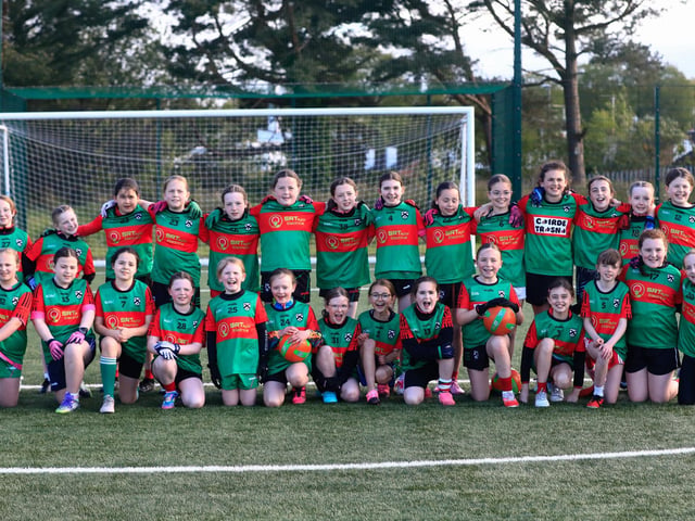 Doire Trasna team n in the U9 Girls’ GAA blitz held at the Waterside Shared Village Centre on Friday night. (Photo - Tom Heaney, nwpresspics)