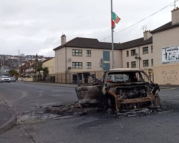The remnants of the vehicle after the blaze was extinguished. (photo: Aisling Hutton)