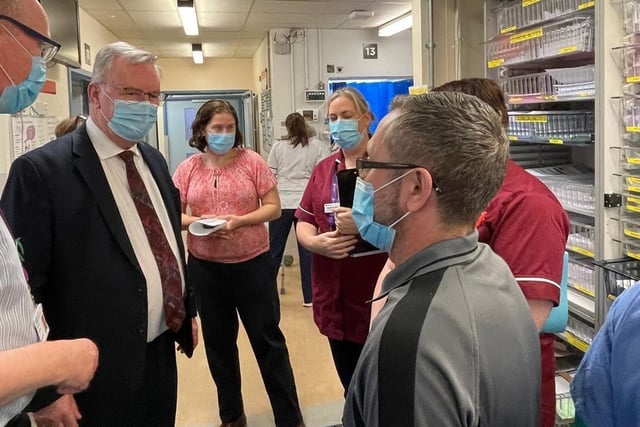 The Health Minister joined the Western Health and Social Care Trust Chief Executive Neil Guckian and Director of Unscheduled Care, Medicine, Cancer and Clinical Service, Geraldine McKay as they visited the Altnagelvin Emergency Department on Tuesday.