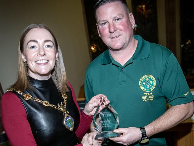 The Mayor of Derry City and Strabane District Council, presenting the Sports Star award to Gareth Warren at Thursday night's DCSDC Sports Awards. (Photos: Jim McCafferty Photography)