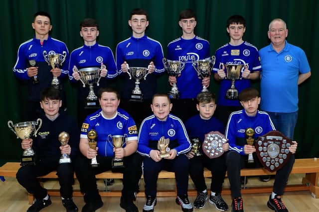 Raymond Carton with Top Awards winners at Trojans annual presentation of awards held in Cecilia's College. (Photo - Tom Heaney, nwpresspics)