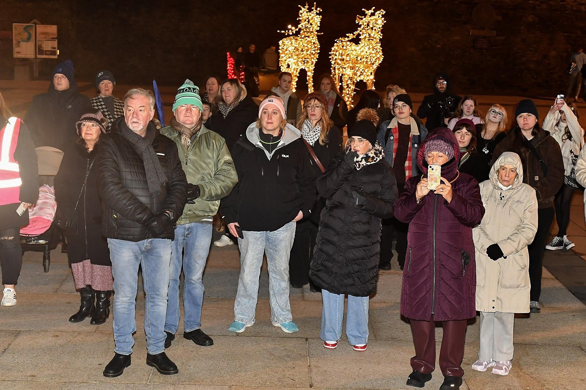 Supporters attend the second annual Reclaim the Night walk, on Saturday evening, from Ebrington Square to Guildhall Square, organised by Foyle Women’s Information Network.  Photo: George Sweeney