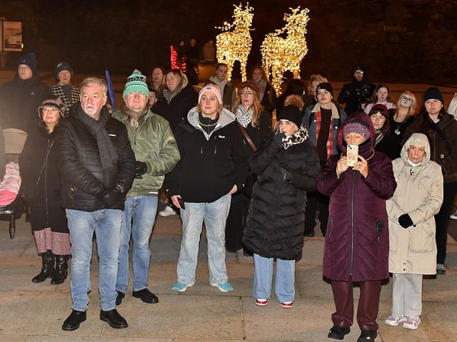 Supporters attend the second annual Reclaim the Night walk, on Saturday evening, from Ebrington Square to Guildhall Square, organised by Foyle Women’s Information Network.  Photo: George Sweeney