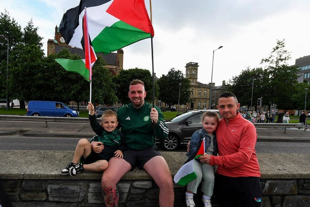 People gather for a Vigil for Gaza held on the Peace Bridge on Friday Evening, organised by the Derry Irish Palestinian Solidarity Campaign. Photo: George Sweeney