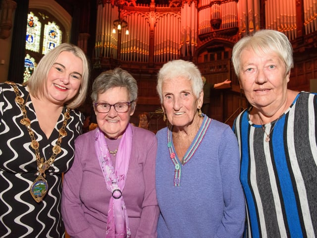 The Mayor Councillor Sandra Duffy once again welcomed people to the Guildhall as she hosted another popular Derry City and Strabane District Council Tea Dance. Included are, Mary Higgins, Margaret Robertson and Maud Simpson Picture Martin McKeown. 09.11.22:.:The Mayor's Tea Dance