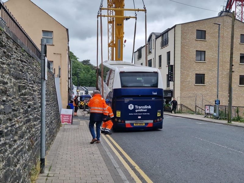 The recovery operation at the Spencer Road/ Fountain Hill junction.