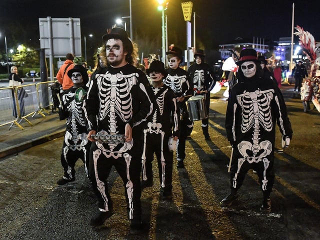 Participants the ‘City of the Bones’ Halloween carnival parade on Friday evening.  Photo: George Sweeney