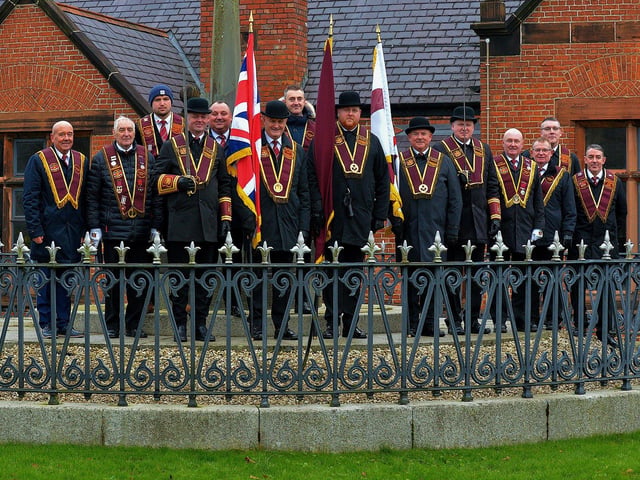 Members of the General Committee Colour Party Associated ABOD pictured at the Siege Heroes Mound, in the grounds of St. Columb’s Cathedral during the Shutting of the Gates parade held in the city on Saturday last. Photo: George Sweeney.