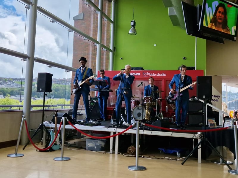 Ricky Cool and the In Crowd on stage in Foyleside on Friday.