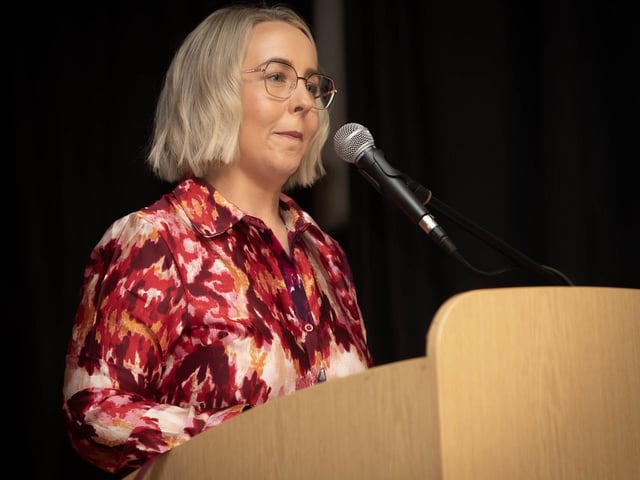 Mrs. Kellie-Marie Martin, Vice Princpal, Oakgrove Integrated College, addressing the attendance at the school's Senior Prizegiving.