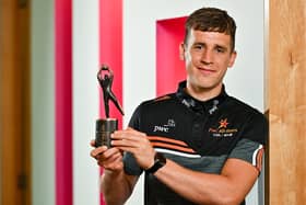 PwC GAA/GPA Player of the Month for May in football, Shane McGuigan of Derry, with his award at PwC offices in Dublin. Photo by Sam Barnes/Sportsfile
