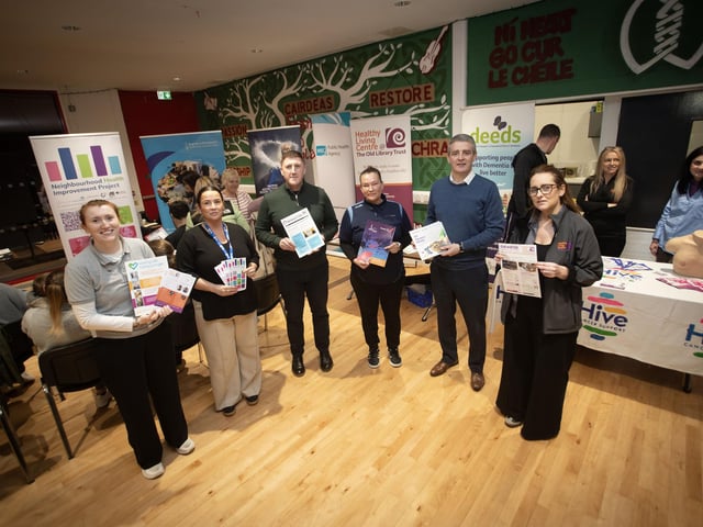 Group pictured at Tuesday's Health event in Creggan. From left, Julie White, Healthy Lifestyle Co-Ordinator, Old Library Trust, Patti Thornton, NHIP Co-Ordinator, WHSCT, Emmett Lynch, Public Health Authority, Lorraine Kivlehan, NHIP, Paddy McEldowney, PHA and Sabrina Lynch, Old Library Trust.