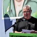 Author and former republican prisoner Richard O'Rawe delivered the oration at the 44th anniversary commemoration for IRA Volunteer George McBrearty held at the the Crann na Poblachta (Tree of the Republic) monument at Rinmore Drive in Creggan on Sunday afternoon. Photo: George Sweeney