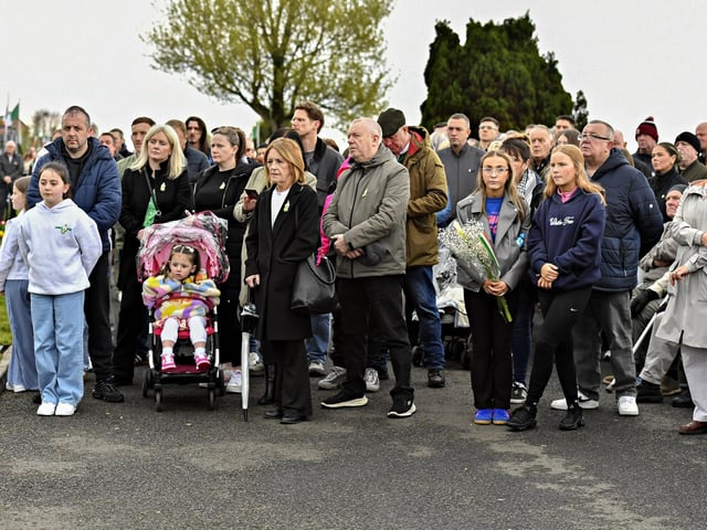 Some of the attendance at the commemoration of the 109th anniversary of the Easter Rising, in the City Cemetery, on Sunday afternoon. Photo: George Sweeney