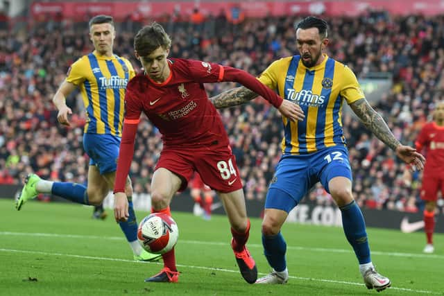 Conor Bradley of Liverpool pictured playing against Shrewsbury Town in the FA Cup Third Round will be guest of honour at the official press launch for the O'Neills Foyle Cup tournament.