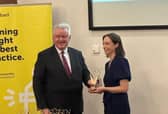 Helen Nolan, CEO, Spraoi agus Sport, accepts the Good Governance Award.