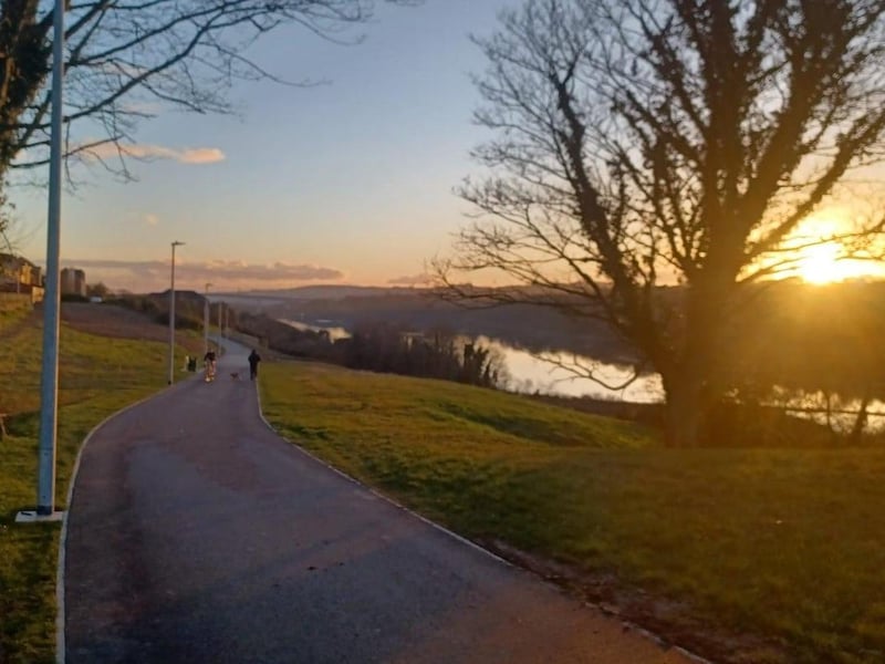 The recently opened Strathfoyle Greenway connects to the Waterside Greenway at the Foyle Bridge and ends at Stradowen Drive in Strathfoyle. The smooth, wide paths are comfortable for all users and the path is relatively flat. The path has beautiful views of the River Foyle and because it is away from the road, the greenway is peaceful and quiet with the birds singing you along. There are benches throughout but no public toilets. Cars can be parked in Strathfoyle or in Gransha grounds but they could be a bit of a distance from the path itself.