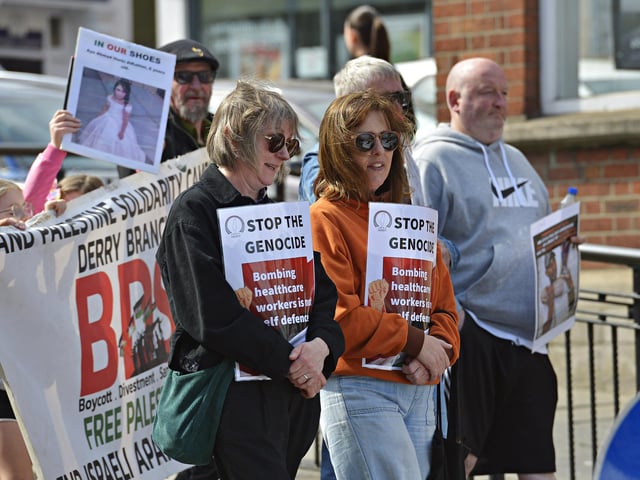 Supporters take part in a Freedom for Palestine march and rally on Saturday afternoon. Photo: George Sweeney