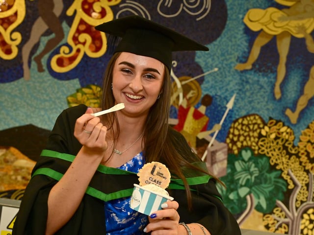Time to chill out for Katy Shivers from Magherafelt, as she enjoys the celebrations at Ulster University Derry graduations, completing her course in BSc (Hons) Physiotherapy.