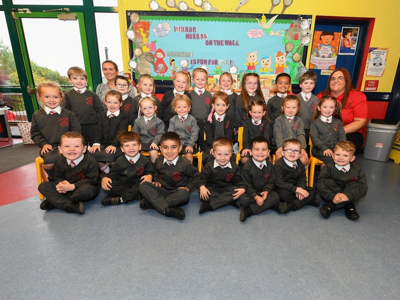Ms Strathern’s P1 class at Holy Family Primary School. Included in the photograph is classroom assistant Miss Kayleigh.