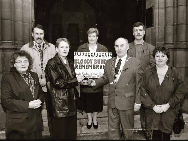 Bloody Sunday relatives with the Mayor at the launch of the Black Ribbon.