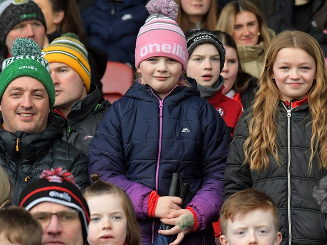 Fans at Derry’s game against Dublin, in Celtic Park, on Saturday. Photo: George Sweeney